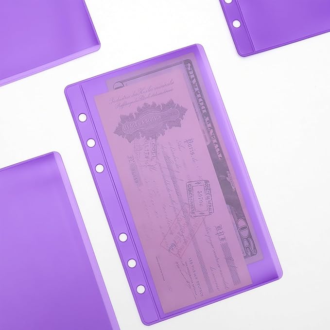 12 Purple A6 Binder Pockets Zipless Cash Envelopes Budget Binder Inserts PVC Sheet Protector for 6 Ring A6 Planner Organizer Accessories (12 Purple)
