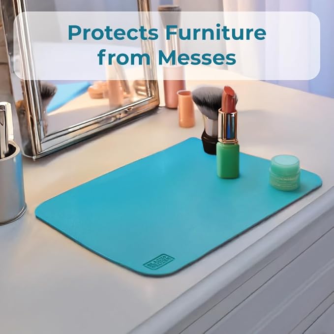 BLACK+DECKER Water-Resistant Nightstand Mat, 7.5" x 11" – Protects Nightstands from Liquids & Dirt, Travel-Ready, Stylish PU Leather Protector, Night Stand Covers, End Side Table Pad, Coffee Table Top
