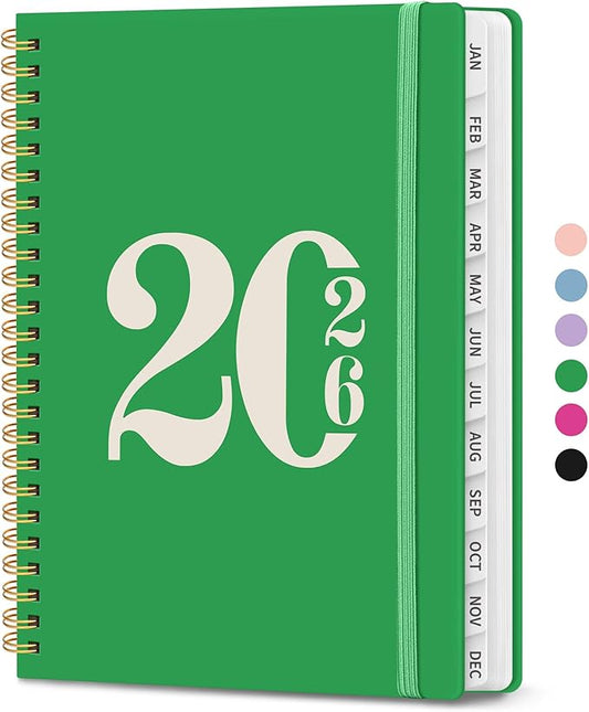2026 Planner, Weekly and Monthly Calender Planner, Jan 2026 to Dec 2026, Hardcover 2026 Calendar Book with Tabs & Inner Pocket, Office Home School Supplies for Women & Men - A5 (6.3" x 8.5"), Racing Green