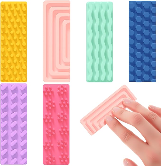 Ireer 6 Pcs Textured Sensory Stickers Silicone Desk Fidget Decals Thick Mental Health Stickers Strips Different Textured Calm Decals Stress Anxiety Relief Items for Adult Autism ADHD Desk Office Gift