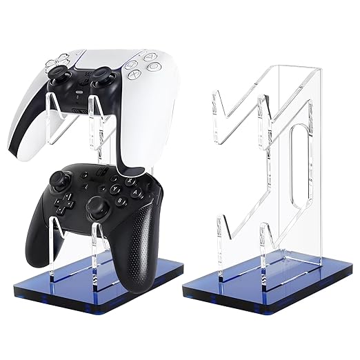FYY Game Controller Holder - 2 Tier Universal Stand with Headphone Holder, Navy Acrylic Display for Nintendo Switch, Xbox, PS5, PS4, Desk Mount