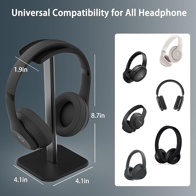Headphone Stand for Desk - Headset Stand with Aluminum Hanger, Headphone Holder for AirPods Max, Sony, Bose, Beats and More (Black_2 Pack)