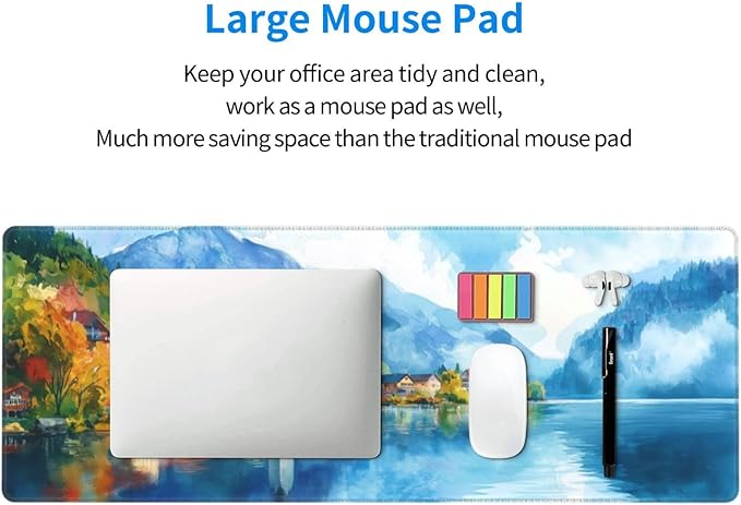 Watercolor Village Mouse Pad XL Large Mousepad Non Slip Rubber Base Desk Mat for Laptop Computer Gaming 31.5" X 12"
