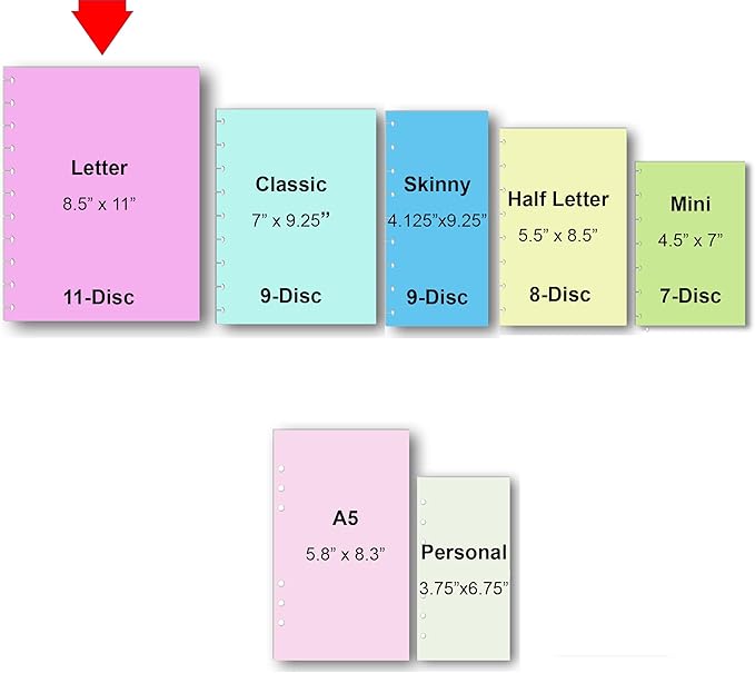 Horizontal Habit Tracker Inserts for 7, 9, 11 Disc | Mini, Classic, Skinny, Big, Letter, Junior Size Planners | Color or Black & White | Monthly Habit Log (Color, 11-Disc Letter)