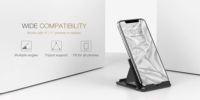 MoKo Adjustable Foldable Portable Electronic Device Stand, Compatible with 6-11 Inch Tablets and Phones, Strong and Durable ABS and Rubber Construction, Easy to Adjust and Fold