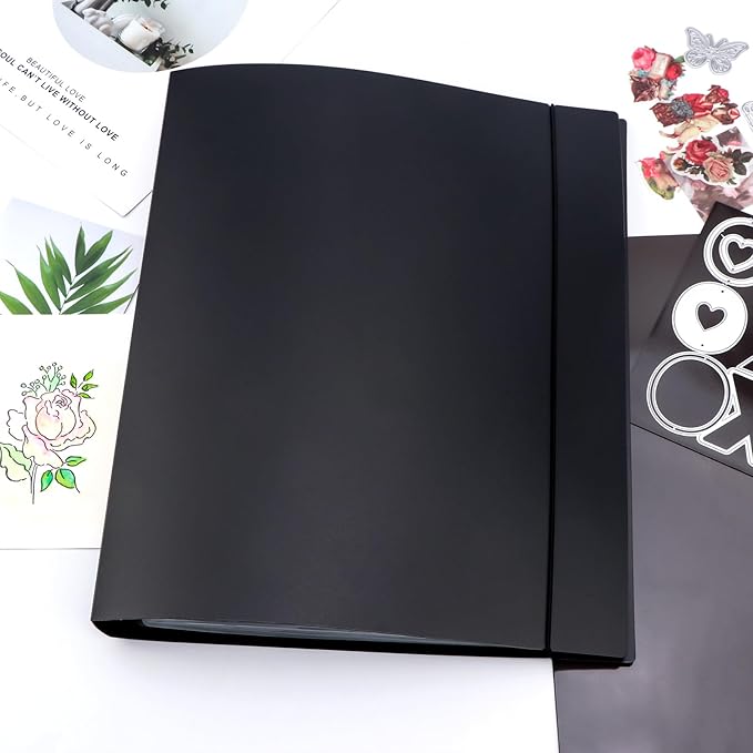 A4 4-Holes Round Ring View Binders Plastic Cover, Refillable Notebook Journal Binder File Folder, Loose Leaf Sheet Protector/DIY Scrapbooking/Binder Cover Protector (Black)