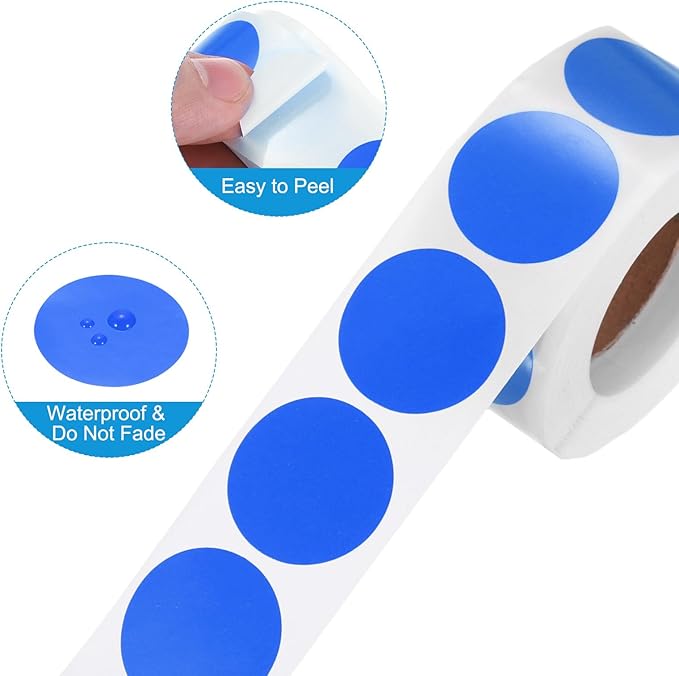uxcell 500pcs Blue Round Stickers Roll 1 Inch Self-Adhesive Stickers Coding Label Removable for DIY Crafts Homework, Office, Shop, Home, Classroom Marking