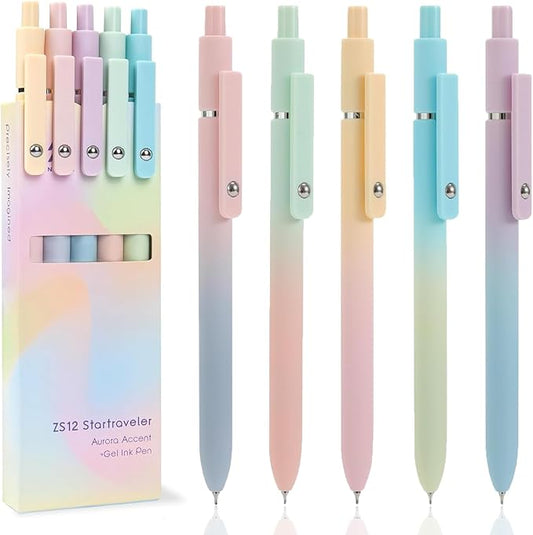 Gel Pens, 5Pcs 0.7mm Fine Point Black Ink Pens With Smooth Writing,Office Desk Accessories,Quick Dry Pens For Journaling,Ballpoint Writing Supplies, Gift for Women Men (Gradient)