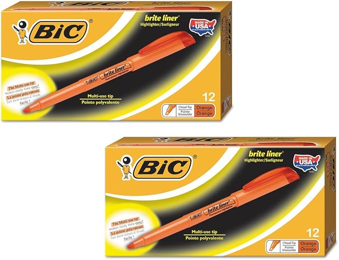 BIC : Brite Liner Highlighter, Chisel Tip, Fluorescent Orange Ink, 12/Pack -:- Sold as 2 Packs of - 12 - / - Total of 24 Each