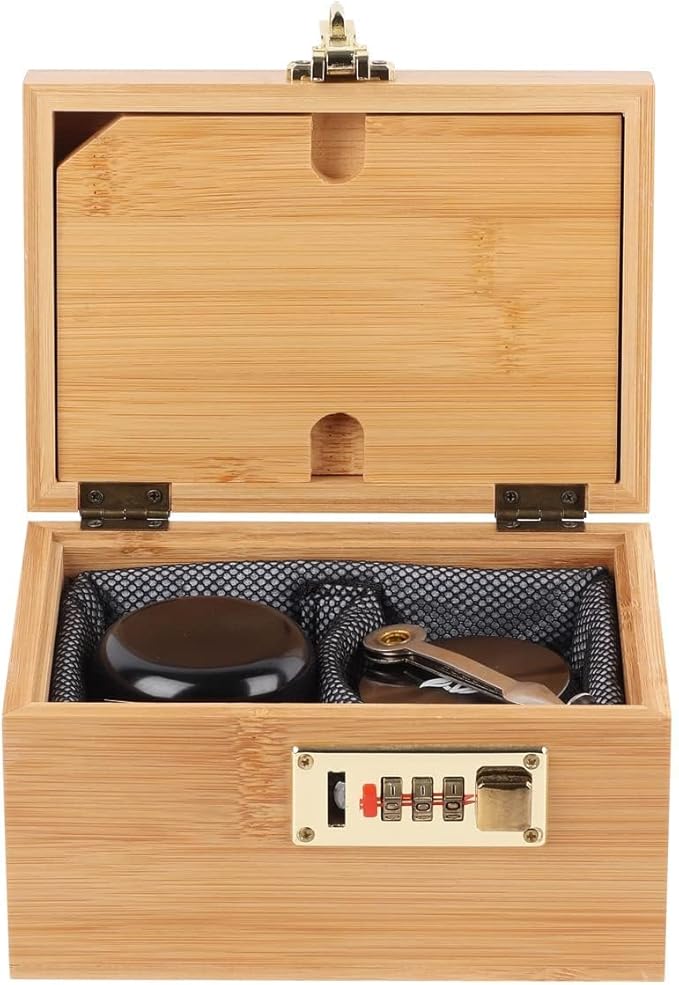 OZCHIN Large Bamboo Box with Combination Lock Decorative box for Home Great Gift Choice Storage Lockbox with Storage Jar, Christmas Gifts for Men Women (Brown, 6.7 x 4.7 x 4 inches)