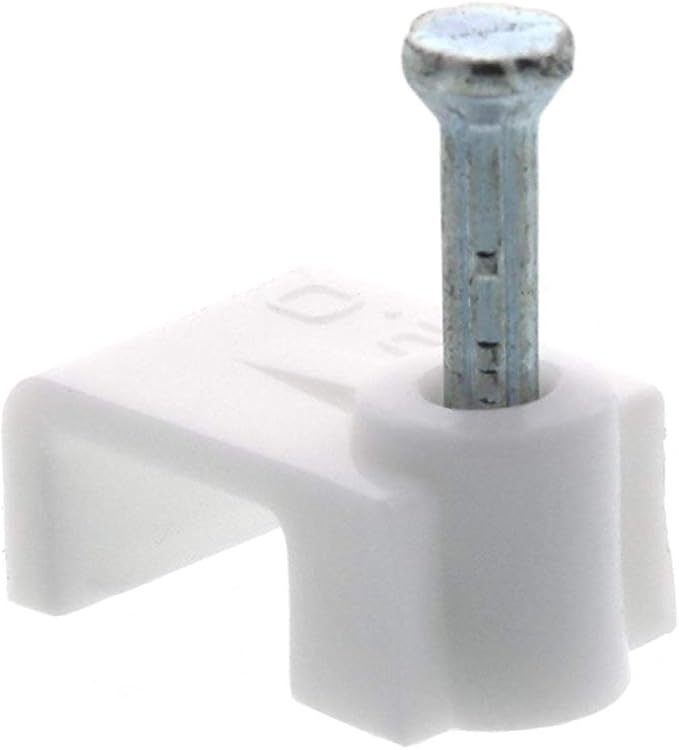 Secure 8.5mm White Flat Nail Cable Clip for Coax, Ethernet, and Telephone Cable Management - 100 Pack
