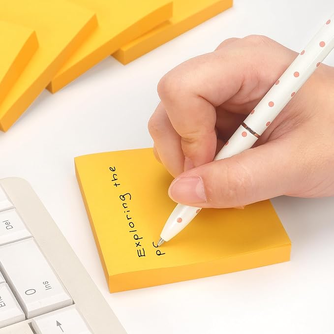 Sticky Notes 3x3 Self-Stick Notes Pads with 6 Bright Colors, Easy to Post for Office, Shool, Home, 6 Pads/Pack, 100 Sheets/Pad (Orange)