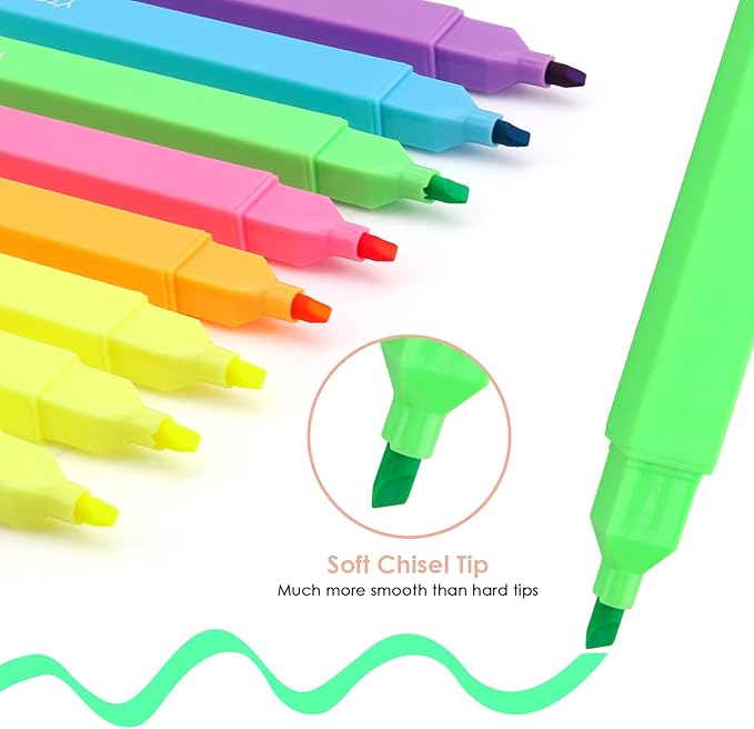 YISAN Highlighters Assorted Colores,Soft Tip Highlighters No Bleed,Journal Pens 70955