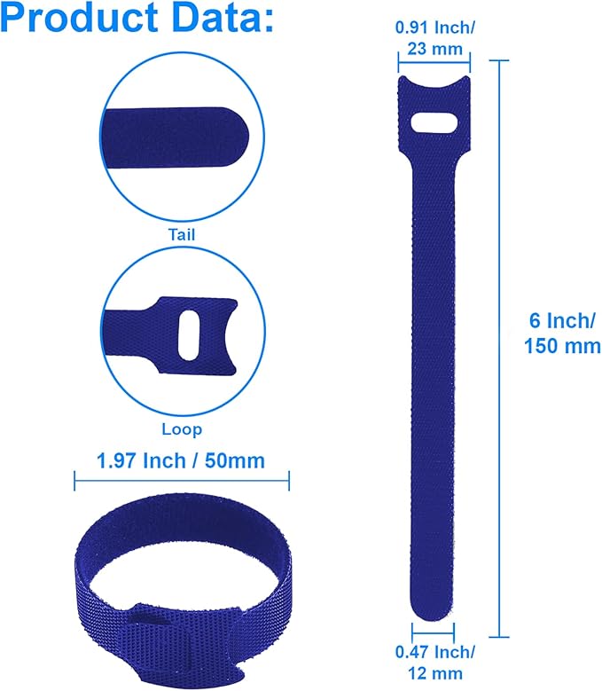 60 PCS 6 Inches Reusable Cable Ties, Wire Ties, Cord Organizer, Cable Organizer, Adjustable Cable Management - Blue