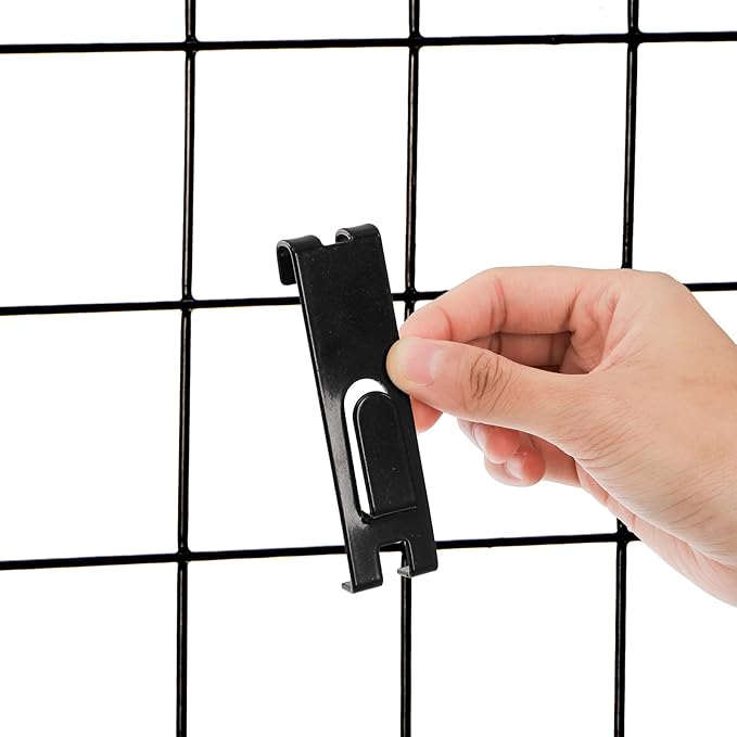 50 Pack Gridwall Hooks, Utility Notch Display Hook, Black Metal Gridwall Picture Hanger, Grid Wall Accessory for Art Clothes Painting, Panel, Pegboard, Shelf, Commercial Display