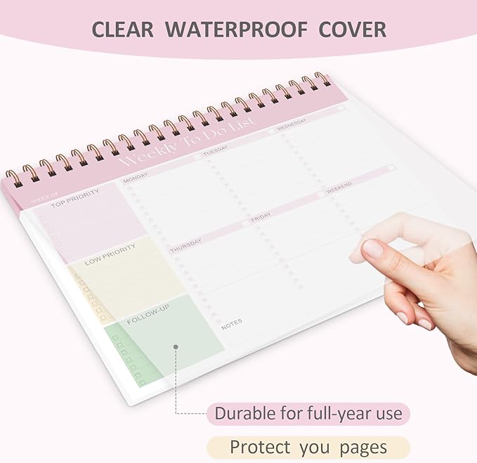 Weekly To Do List Notepad with 52 Undated Sheets (8.5"×11"), Desk Weekly Planner Notepad for Office Desk Accessories and School Supplies (Pink)