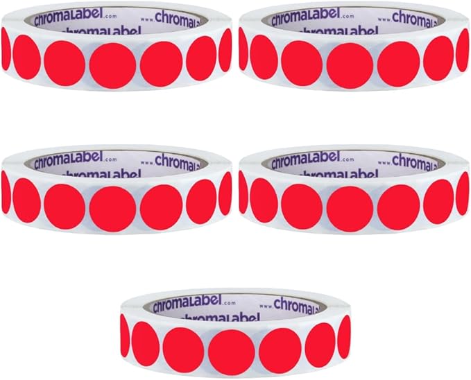 ChromaLabel 3/4 Inch Round Colored Stickers, Removable Colored Dot Stickers for Color Coding and Organization - 1000 Dot Labels per Roll, Red Sticker - Case of 5