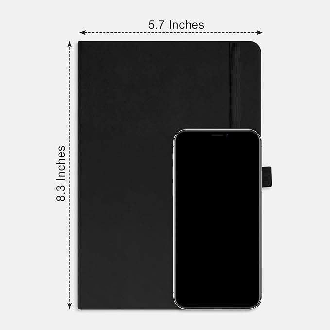 RETTACY Dotted Journal Notebook, 192 Pages, A5 Medium Size (5.7'' x 8.3''), Leather Hardcover, 100 GSM Thick Paper, for Bullet Journaling, Planning, Tracking (Black)