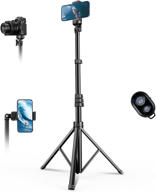 67" Phone Tripod, MIIASI Extendable Tripod for iPhone, Selfie Stick with Remote and Phone Holder, Compatible with iPhone/Android/Camera, Light Stand (Black)