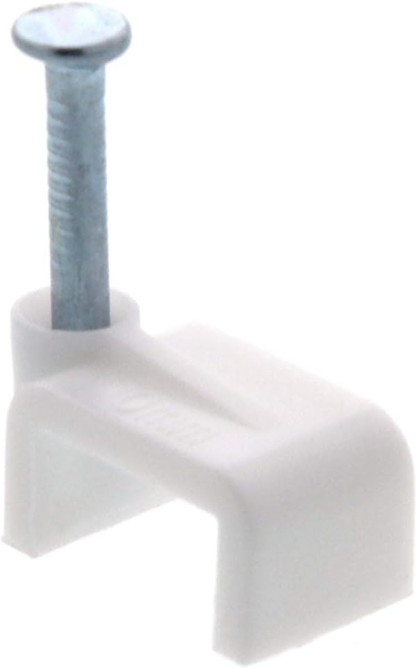 Secure 10mm White Flat Nail Cable Clip for Coax, Ethernet, and Telephone Cable Management - 100 Pack