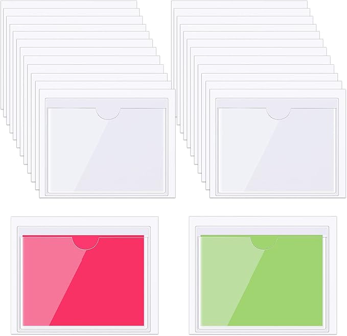 30 Pack Self-Adhesive Index Card Pockets with Top Open for Loading - Ideal Index Card Holder for Organizing and Protecting - Crystal Clear Plastic (5.9 x 4.7 Inches)