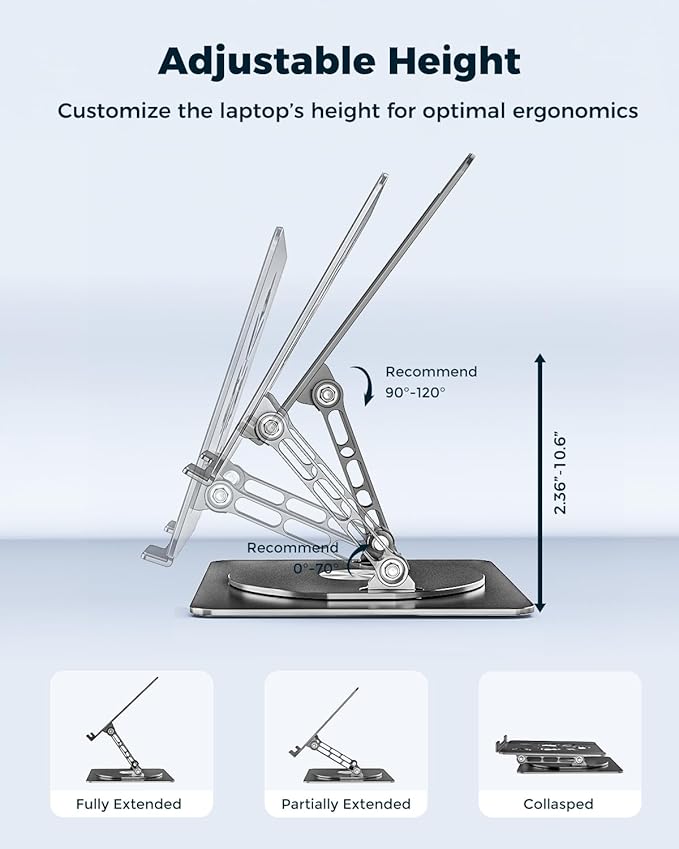 360° Rotating Laptop Stand for Desk | Adjustable, Foldable, Portable Aluminum Ergonomic Riser | Compatible with MacBook, Dell, HP & All Laptops 10-16 inch | Gold
