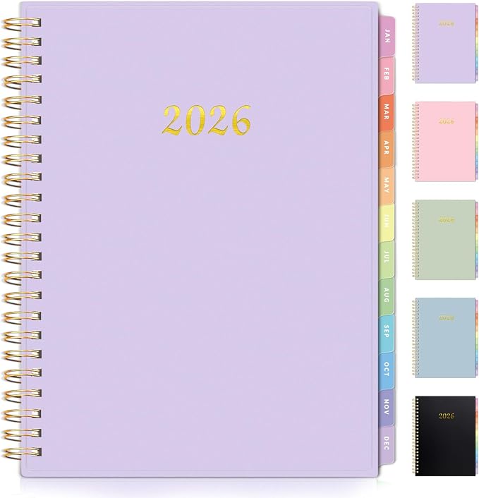 2026 Planner, Annecy Weekly ＆ Monthly Planner 2026, Jan. 2026 – Dec. 2026, 6.4" x 8.3" Monthly Agenda Planner with Tabs, Waterproof Flexible Cover, Spiral Binding, Double-sided Pocket, Bookmark, Purple