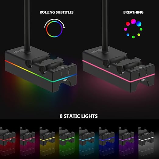 PS5 Controller Charger with USB Charging Port and AC Outlet, RGB DualSense Charging Station Dock for Playstation 5 Controllers with Headphone Stand, PS5 Accessories