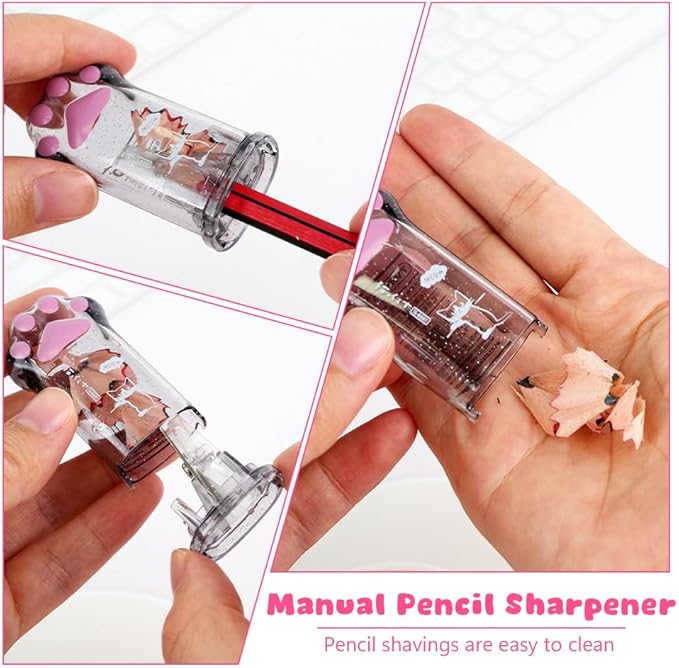 6 Pcs Cat Paw Stationery Set, Kawaii School Supplies, Including 2 Cute Pencil Sharpeners, 2 Retractable Eraser and 2 Correction Tape for Kids Office School Home (6Pcs)