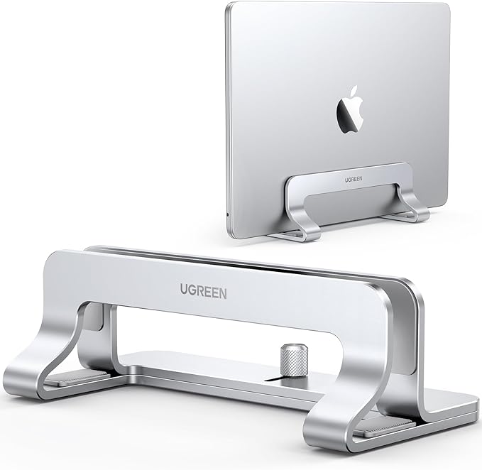UGREEN Vertical Laptop Stand Holder for Desk Compatible with MacBook Pro, MacBook Air Stand Vertical Aluminum Adjustable for Up to 17.3 Inch Gaming Laptop, Silver