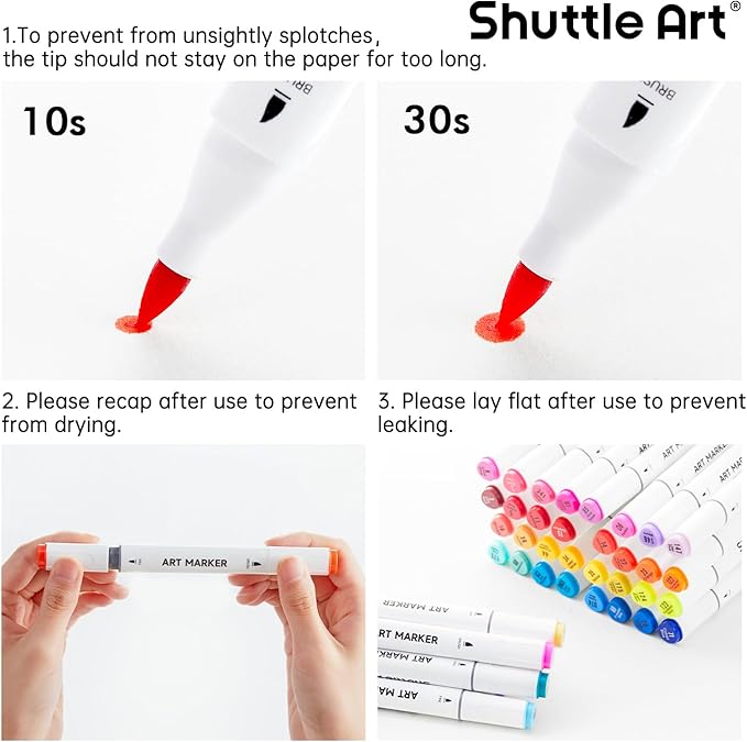 Shuttle Art Brush Tip Alcohol Markers, Dual Tip Brush & Fine Tip Art Marker Set, 121 Colors Marker Pens with Organized Case Perfect for Illustration Kids Students Adults Coloring Sketching