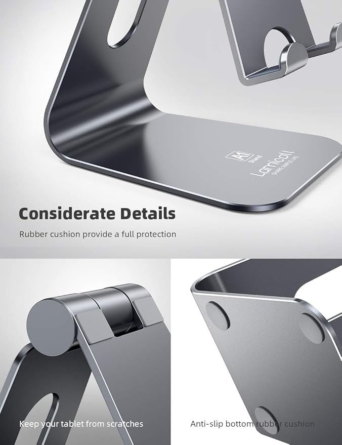 Lamicall Tablet Stand, Tablet Holder for Desk - Multi-Angle Adjustable Tablet Desktop Dock Gifts, Compatible with iPad Pro 11, 12.9, Air, Mini, Fire HD, Galaxy Tab, and Other 4-13" Tablets, Gray