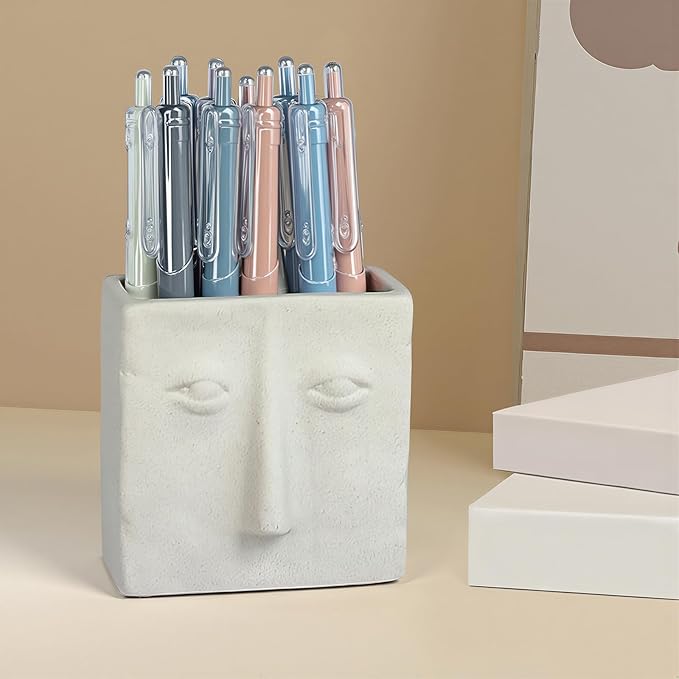 Abstract Square Face Ceramic Pen Holder, Multi-Use Ceramic Pencil Holder & Pen Holder, Modern Minimalist Desk Accessory for Home & Office Organization