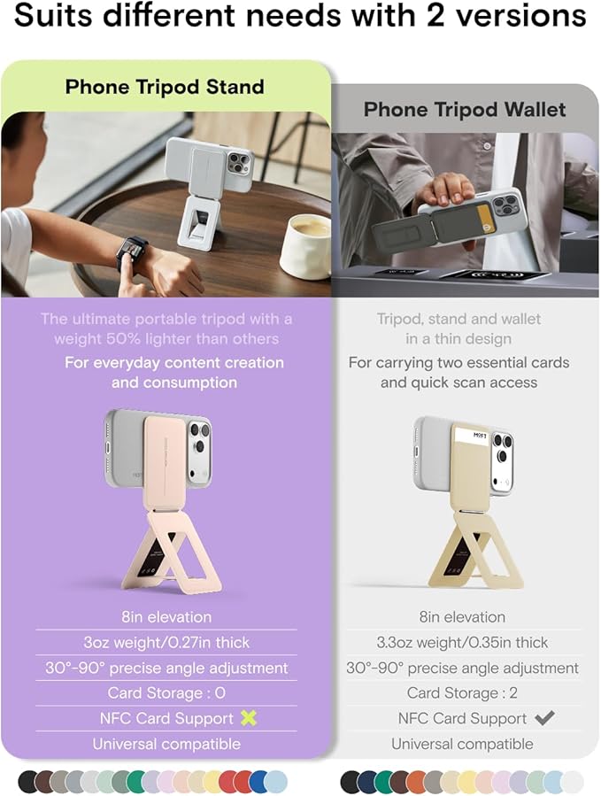 MOFT Phone Stand, Magnetic Phone Tripod Stand Stain-Resistant MOVAS Leather & Angle Adjustment & Strong Magnets Tripod for iPhone 17/16/15/14/13/12 (Included Metal Ring)-Peppermint
