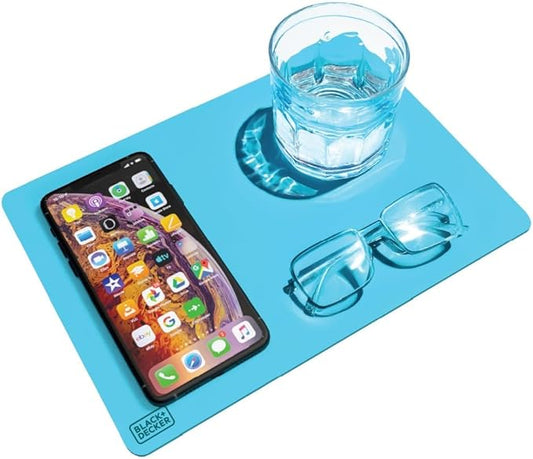 BLACK+DECKER Water-Resistant Nightstand Mat, 7.5" x 11" – Protects Nightstands from Liquids & Dirt, Travel-Ready, Stylish PU Leather Protector, Night Stand Covers, End Side Table Pad, Coffee Table Top