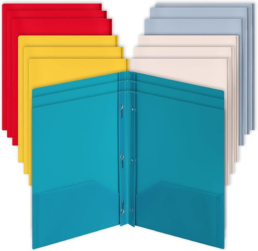 Mr. Pen- Plastic Folders with Pockets and Prongs, 15 Pack, Letter Size, Vintage Color, Flexible Plastic Folders with Prongs