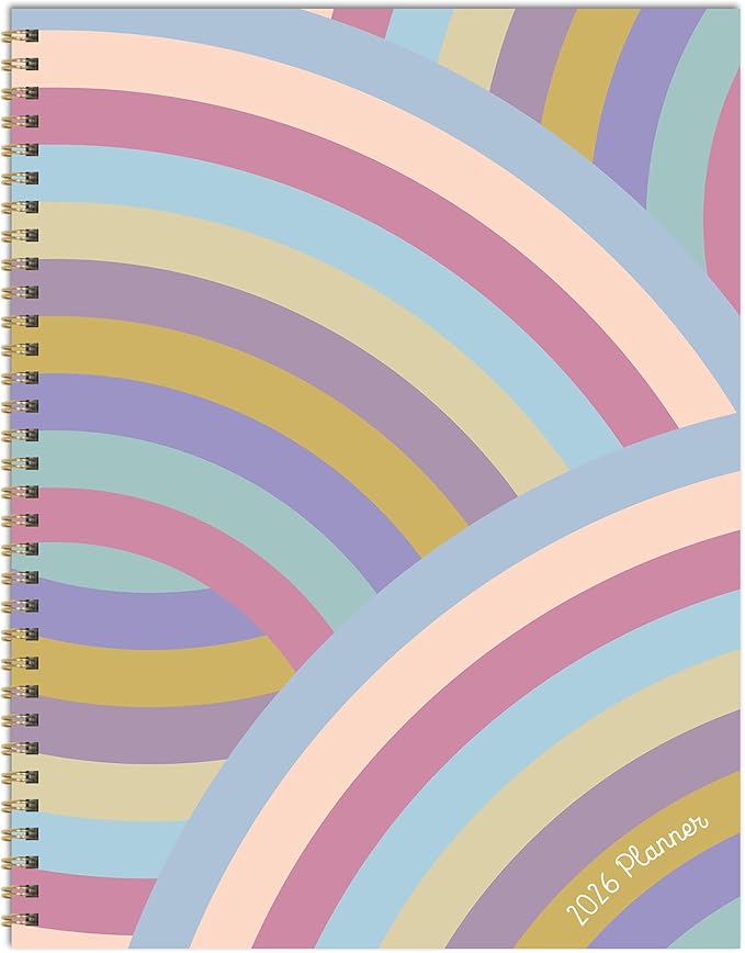 TF Publishing 2026 Almost Rainbow Large Weekly Monthly Planner with 12-Month Calendar Grid, Vertical Weekly Pages, Task and Habit Trackers, and Stickers - Large Planner for School or Work - 9in x 11in