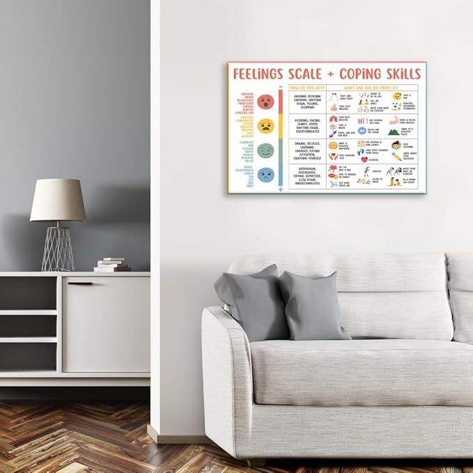 uoyien Feelings Chart For kids Mental Health Posters Help Students Understand Emotions Poster Calming Corner Special Education Classroom Decor Prints School Classroom Supplies Wrapped Canvas 12x16in