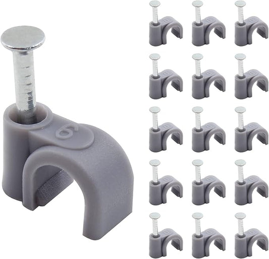 200pcs 1/4" / 6mm Half Clamp J-Hook with Nail, Nail in Cable Clips Ethernet Cable Nails Tacks Clips, Gray