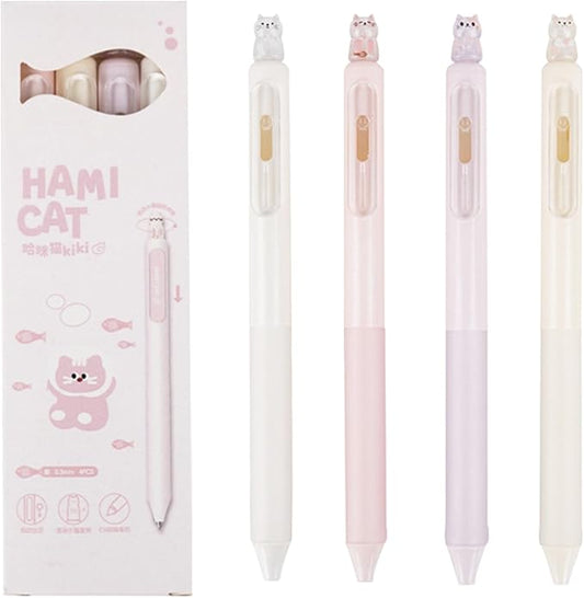 4 Pcs Cute Retractable Pens Cat Gel Pens Gliiter Aesthetic Pen 0.5mm Fine Point Black Ink Smooth Writing Kawaii Cartoon Kitty Pen for Women Girls Office School Supplies (4Pcs Gliiter Cat)
