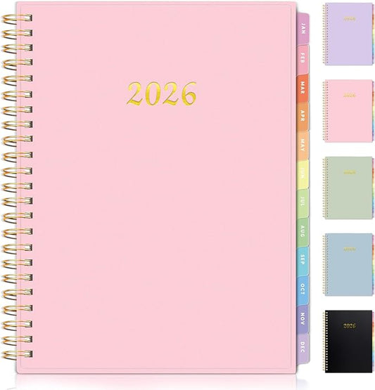 2026 Planner, Annecy Weekly ＆ Monthly Planner 2026, Jan. 2026 – Dec. 2026, 6.4" x 8.3" Monthly Agenda Planner with Tabs, Waterproof Flexible Cover, Spiral Binding, Double-sided Pocket, Bookmark, Pink