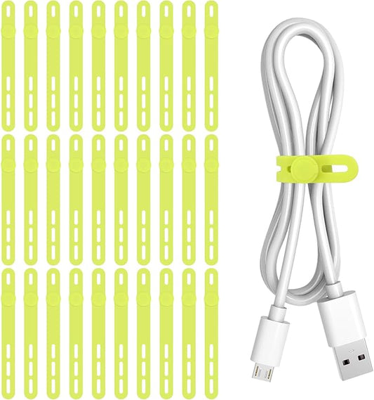 Donruby 30Pcs Silicone Cable Ties - Reusable & Washable with Adjustable Locking Buckles, High Elasticity Cable Management Straps for Home, Office, School, Travel Essential Cord Organizer (Light Green)