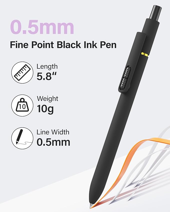 inkipen- 8 Pack Pens, Gel pens Black Ink, Fine Point(0.5mm),Quick-Drying Smooth Writing,School and Office Supplies(black white)
