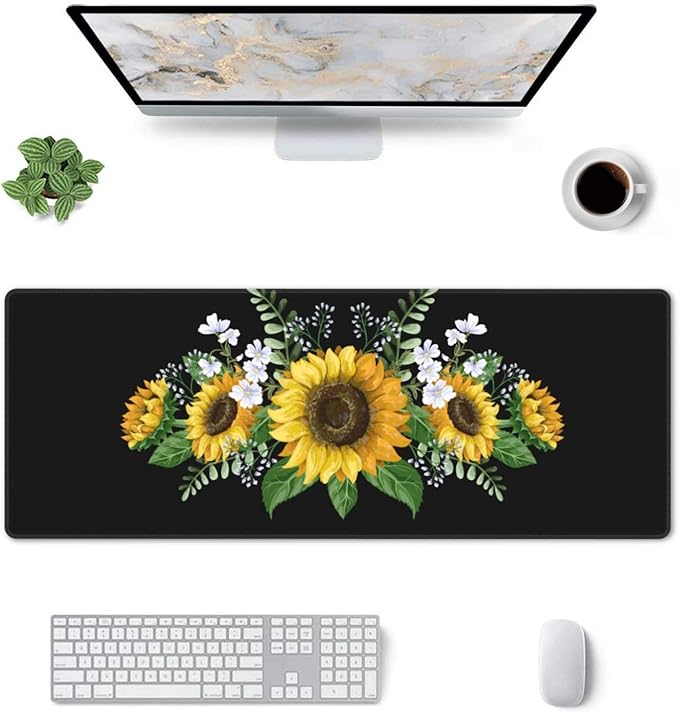 Sunflowers Wild Flowers Large Mouse Pad with Stitched Edges Long Non-Slip Rubber Base Mousepad Laptop Keyboard Mat Desk Pad for Office Home Desk Decor, 31.5" X 11.8"