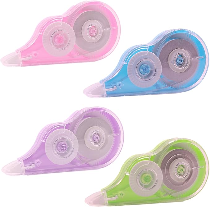 4 Pcs 39.4 Ft Colorful Correction Tape, White Wrong Out Tape Roller Bulk for Noting, Teacher Supplies, School, Office (4 Colors)