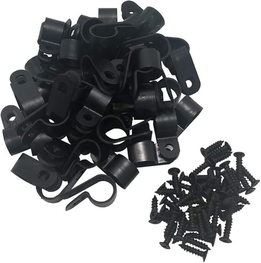 Cable Clamp R-Type Cable Clip Wire Clamp 1/2" Nylon Screw Mounting Cord Fastener Clips with Screws for Wire Management - 50 Pcs Cable Clamps + 50 Pcs Screws
