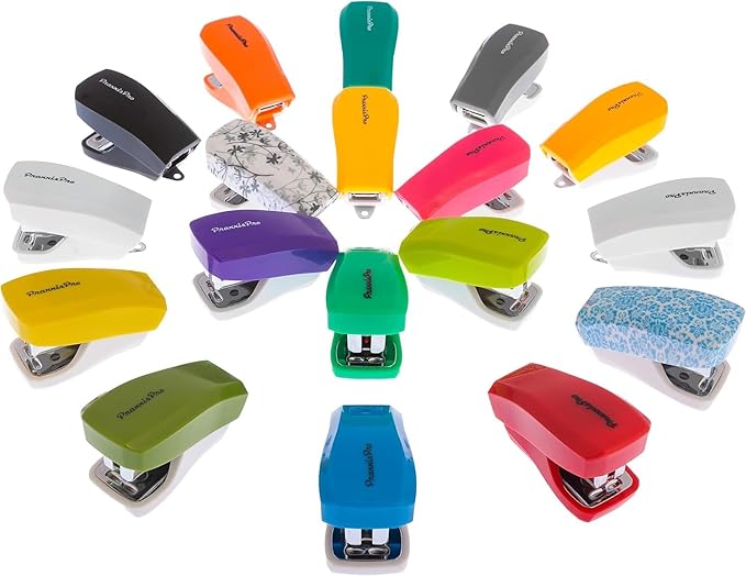 Desk Accessories - Aria Premium Mini Stapler Set - with Built-in Staple Removers, 2000 Standard Staples Included - for Office, School, and Travel, Set of 2, Purple & Greenery