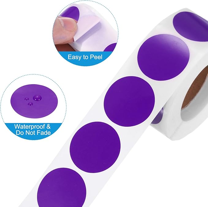 uxcell 500pcs Purple Round Stickers Roll 1 Inch Self-Adhesive Stickers Coding Label Removable for DIY Crafts Homework, Office, Shop, Home, Classroom Marking