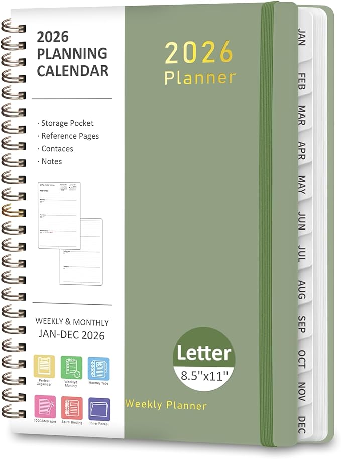 2026 Planner, Weekly and Monthly Calendar Academic Planner, Jan 2026 - Dec 2026, 8.5‘’ x 11'', Planning Agenda Book for Desk Accessories and School Supplies - Letter Size