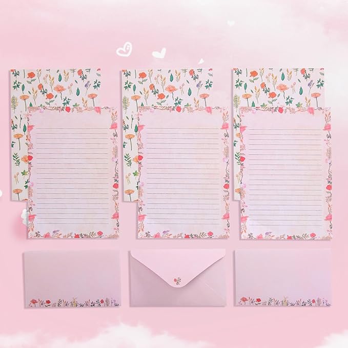 90PCS Stationary Paper and Envelopes Set, writing paper stationery set,10 Different Style Cute Writing Stationery Paper Letter Set(60 stationery paper + 30 envelopes)